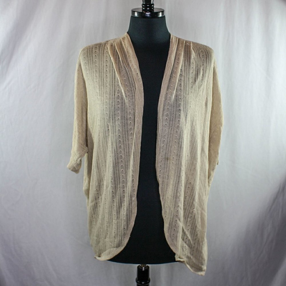Belle Du Jour Cardigan Sweater Lightweight Short Sleeve Tan Size S